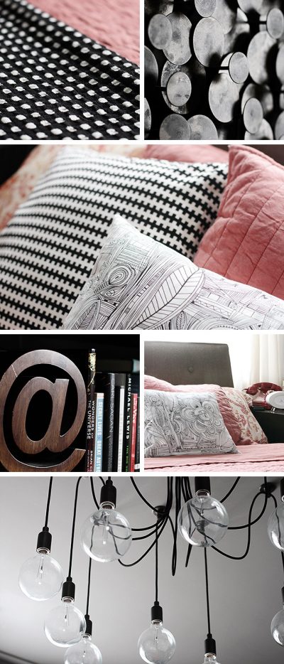 Coral and Gray Bedroom with Black and White Details, Making it Lovely