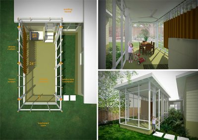 Exterior (After): Ceiling fans would circulate air, along with their child's constant motion.