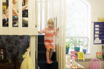 Eleanor Playing in the Classroom Loft Her Grandmother Built