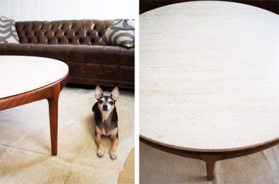 Vintage Wood and Travertine Coffee Table