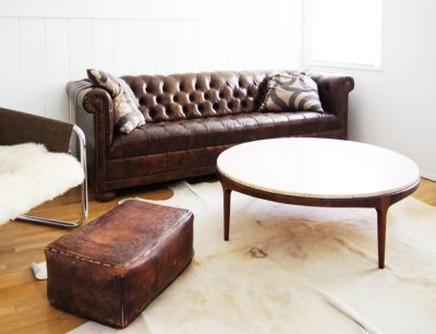 Vintage Wood and Travertine Coffee Table