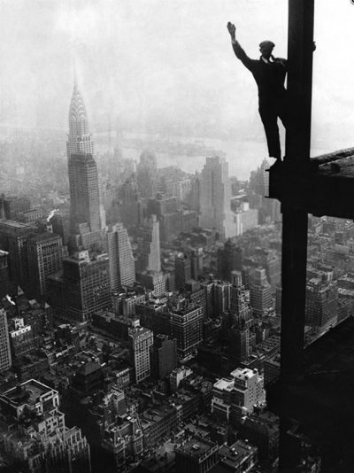 Man Waving from Empire State Building Construction Site