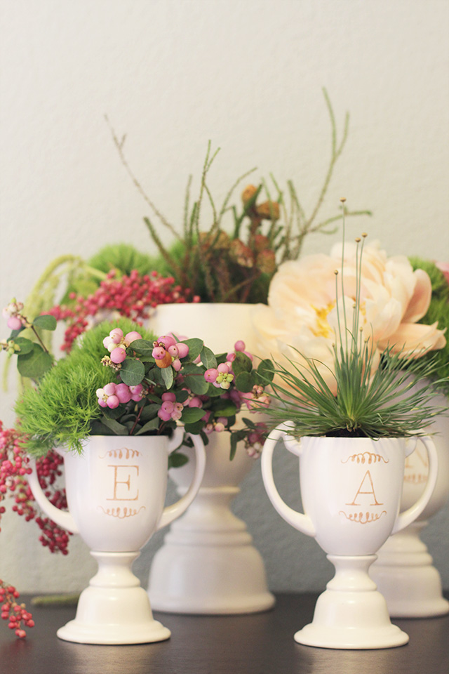 DIY Monogrammed Trophies Filled with Flowers
