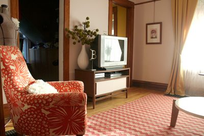 Making it Lovely's Living Room with Unpainted Wood Trim