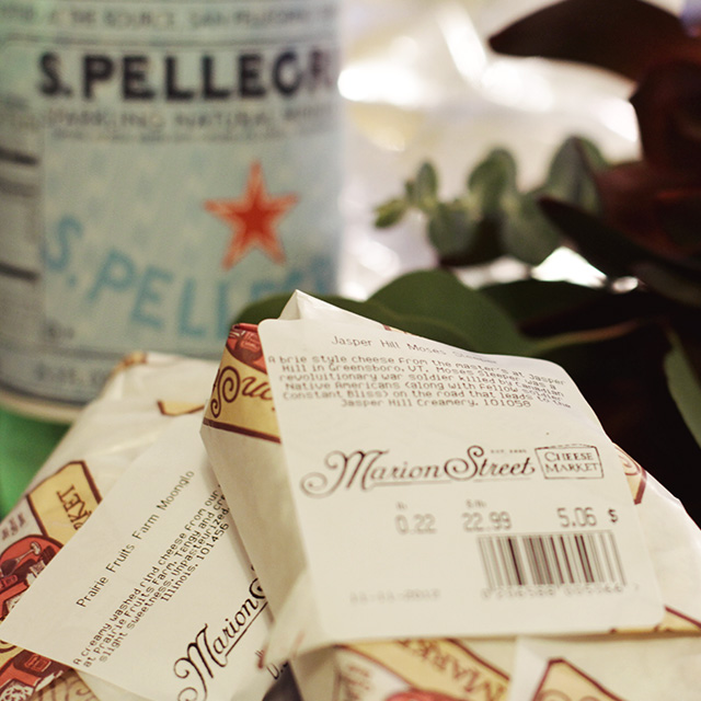 San Pellegrino, Flowers, and Cheese from the Marion Street Cheese Market