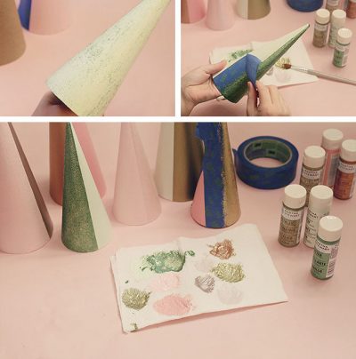 DIY Colorblock Christmas Trees - Adding Glitter