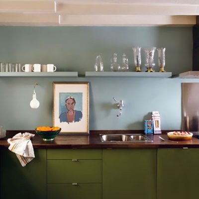 Sky Blue and Olive Green Kitchen