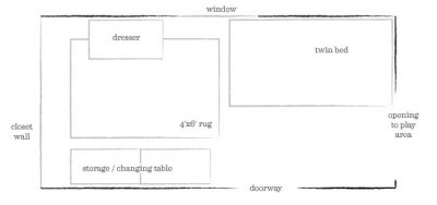 August's Room Layout with a Twin Bed