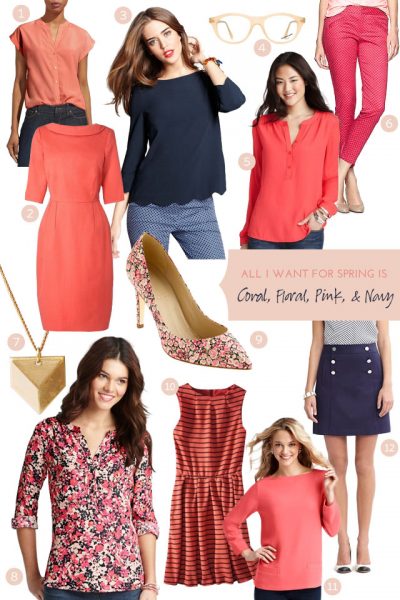 Coral, Floral, Pink, and Navy