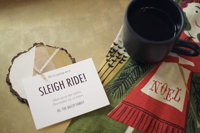 Wood Slice Invitations: We're Going on a Sleigh Ride!