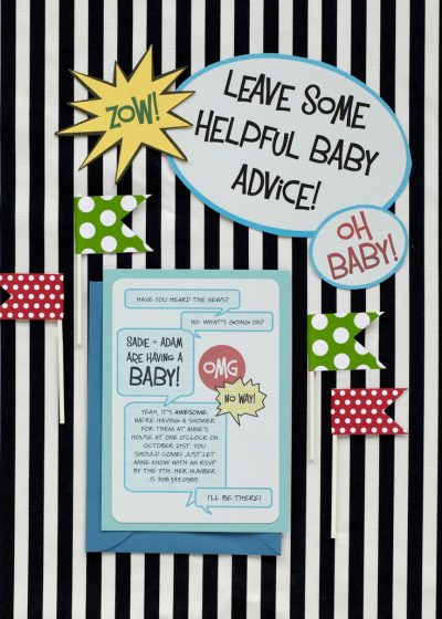 Comic Book Theme Baby Shower Invitations