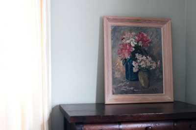 Sherwin-Williams Comfort Gray Paint in the Bedroom