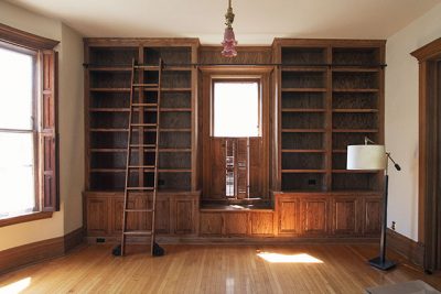 Built-in Library Bookshelves and Rolling Library Ladder #makingitlovely