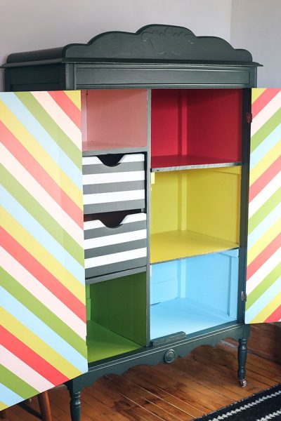 DIY Striped Painted Armoire, After