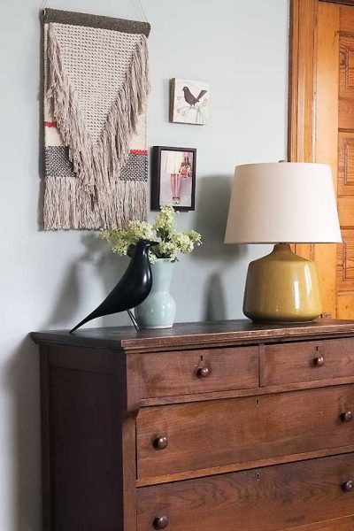 Nate Berkus Fringed Wall Hanging Over an Antique Dresser | Making it Lovely