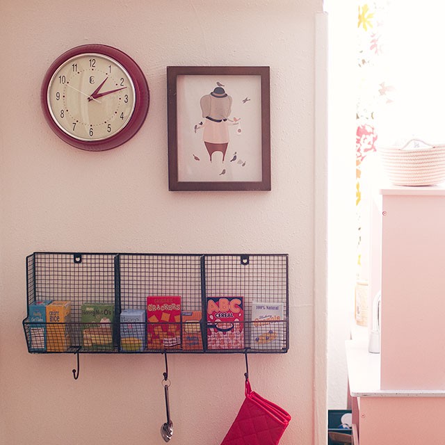 Clock, Petit Pippin Framed Print, and Cubby with Play Food