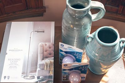 brass lamp and vases from Target, and GE reveal® LED bulbs #100reveal