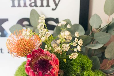 Queen and Pincushion Proteas with Eucalyptus and Wildflowers