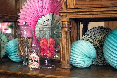 Paper Fans, Candy in Glass Display Jars