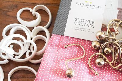 Old Plastic Shower Curtain Hooks, Meet New Pretty Brass (and a Pink Shower Curtain!)