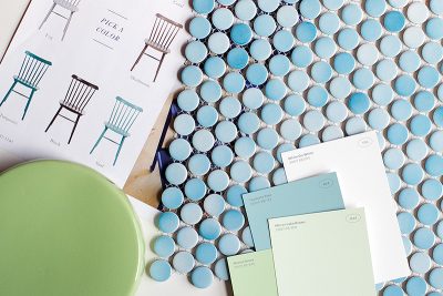 Blue Penny Tile with Green Accents