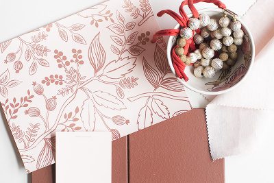 Spanish Red Tile with Pink Floral Wallpaper