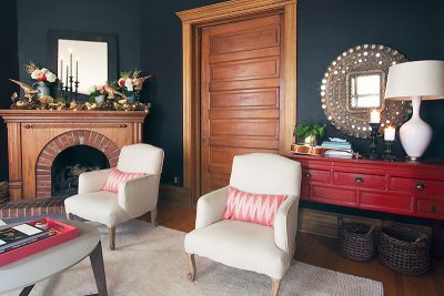 Living Room with Candles, Flowers, Fall Leaves
