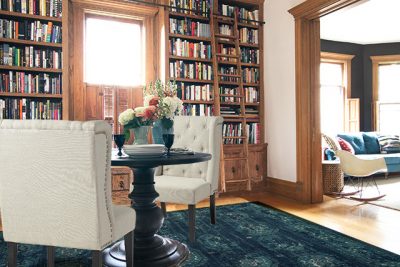 World Market Wingback Hostess Chairs and a Loloi Journey Rug