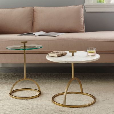 West Elm - modernist handle brass and marble side tables