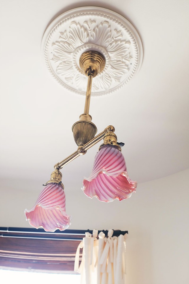 Antique Victorian Lighting with Pink Cranberry Glass Shades