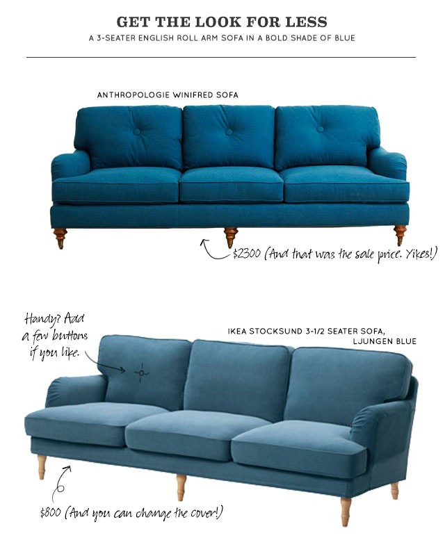 Get the Look for Less: Blue English Roll Arm Sofa