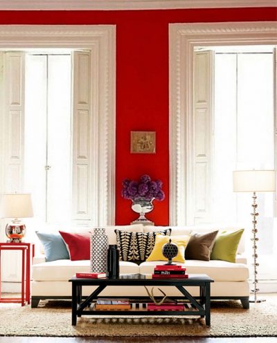 Pottery Barn, Red Walls, Living Room