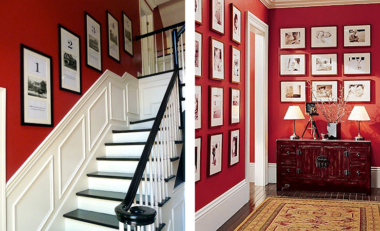 Red Rooms With Symmetrical Gallery Walls