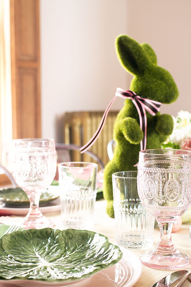 Leafy Green Salad Plates and Pink Wine Glasses