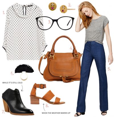 Polka Dot Blouse & Denim Trousers,