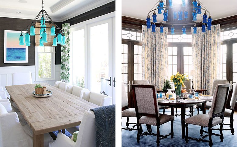 The Sara Chandelier in Two Dining Rooms - Amber Interiors, House Beautiful