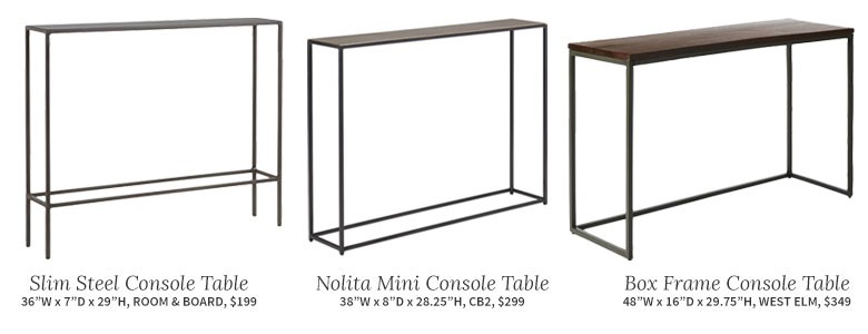 Choosing a Console Table and Mirror for an Entryway â€“ Making it Lovely - Slim Boxy Console Tables