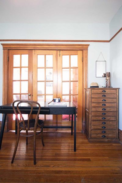 Desk in the Bedroom, in Front of French Doors