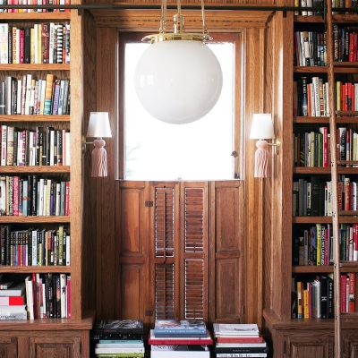 Rejuvenation Hood Pendant and Collen and Company Tassel Sconces in Making it Lovely's Library