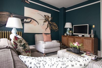 Let's Watch TV in Making it Lovely's One Room Challenge Room! With Giant Bugs!