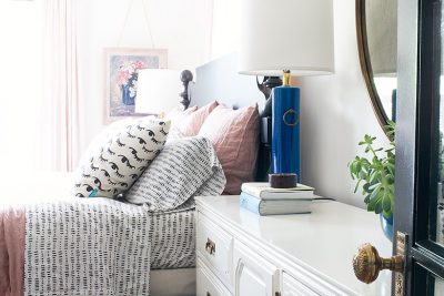 Super Cute Bedding and a Turquoise Lamp| Making it Lovely's One Room Challenge Bedroom