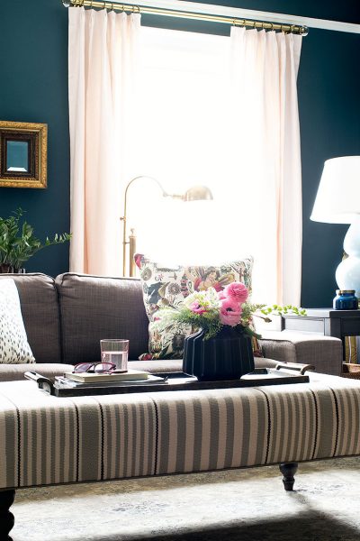 Striped Rug Ottoman from Annie Selke Furniture | Making it Lovely's One Room Challenge Den