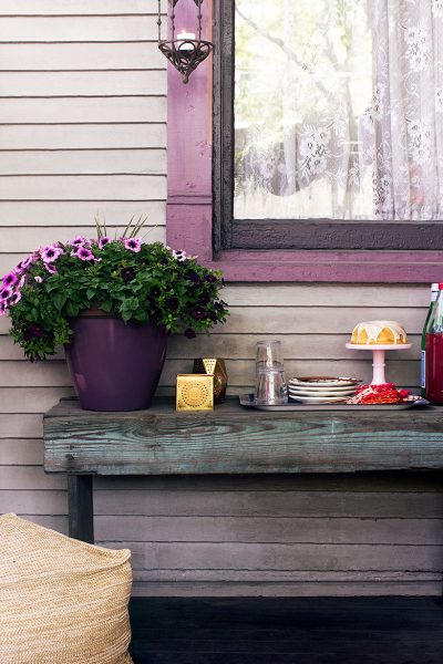Vintage Wooden Bench as Serving Table