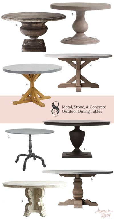 8 Round Metal, Stone, & Concrete Outdoor Dining Tables | Making it Lovely