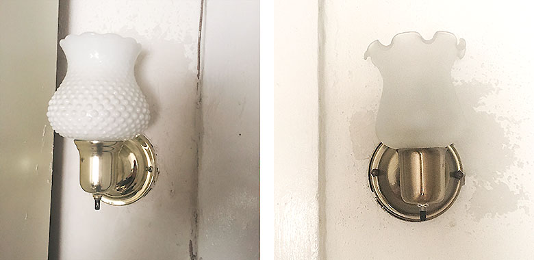 Cheap Sconces with Badly Patched Damaged Walls