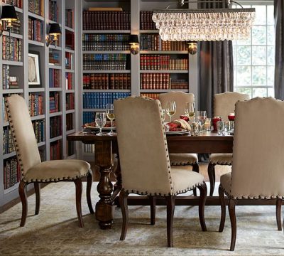 Pottery Barn Brass Collins Sconce in a Home Library / Dining Room