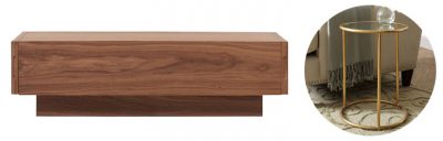 Wood Coffee Table, Gold Accent Table