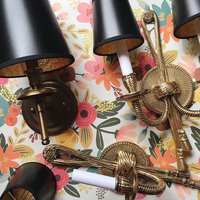 Brass Sconces with Black Chandelier Shades | Making it Lovely