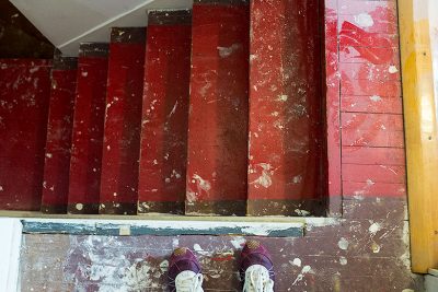 Stairs and Floor After Pulling Up Carpet