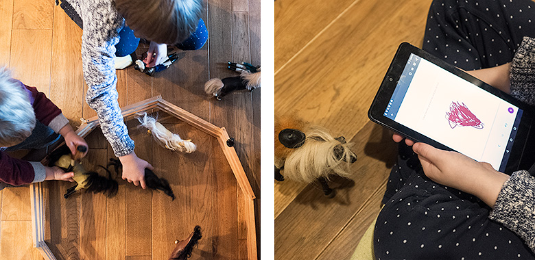 Playing with toy horses and making an e-book about them on our NOOK